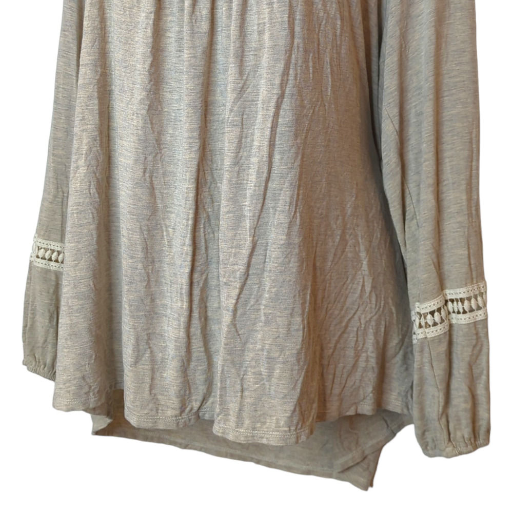 ONE WORLD Cream Grey Boho Knit Top Crochet Detail Women's Plus 2x - Picture 5 of 7